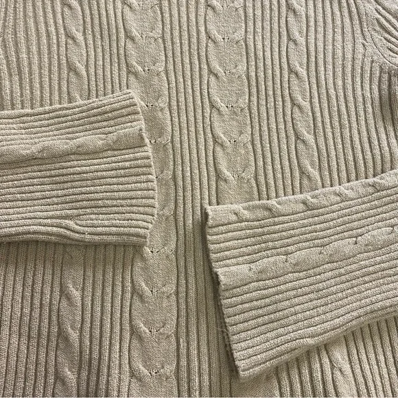 Turtleneck Sweater in Khaki Cable Knit Pattern with Slight Bell Sleeves - Picture 6 of 7